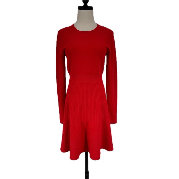 Jason Wu Dresses & Skirts - Jason Wu Women's Red Orange Pointelle Knit Mini A Line Long Sleeve Dress M